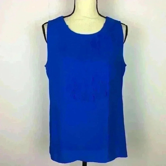 Banana Republic SL Edith Scallop Office Front Top Royal Blue Ruffle sleeveless - Picture 1 of 11